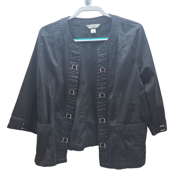 CJ Banks Open Front Jacket with Metal Details Black Size X - Picture 1 of 6